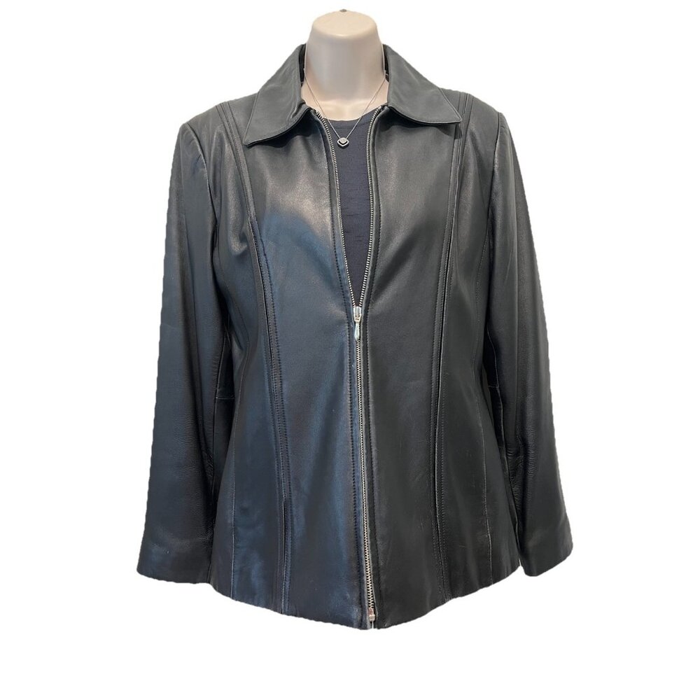 Jacqueline Ferrar Black Genuine Lambskin Leather Jacket M - Picture 1 of 10